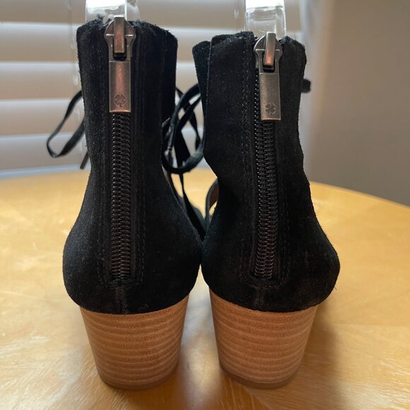 Lucky Brand Genevie Black 8.5M Lace Up Zip Back Cutout Open Toe Chunky Heels - Picture 3 of 9